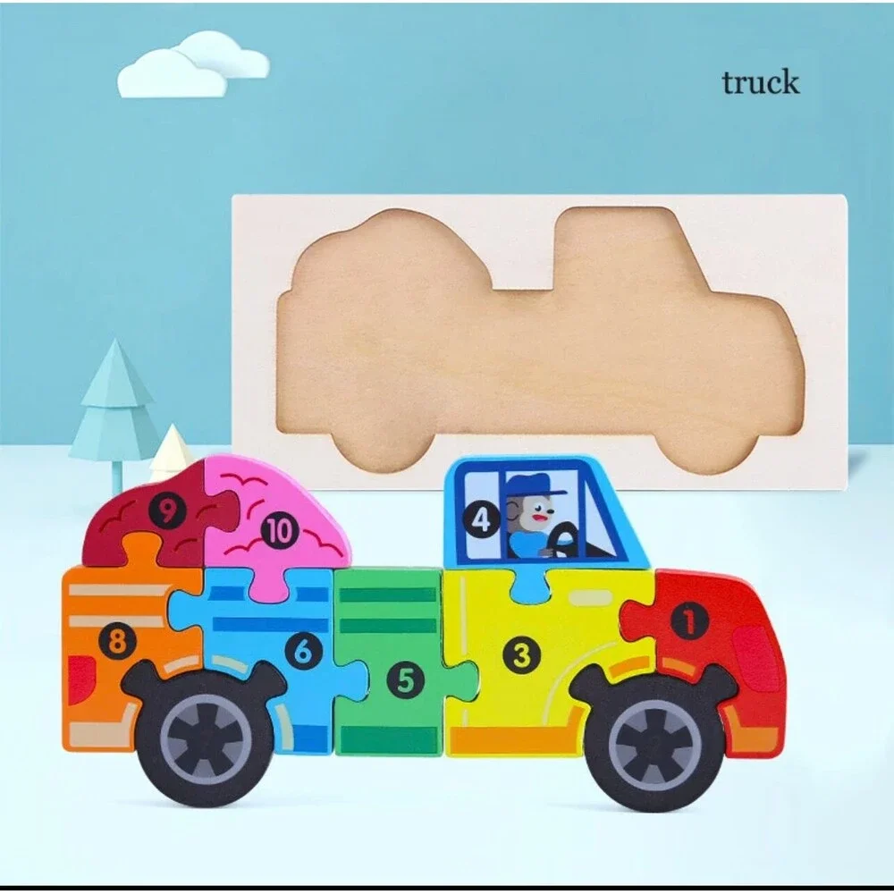 Montessori Wooden Jigsaw Puzzle: Numbers, Colors & Animals